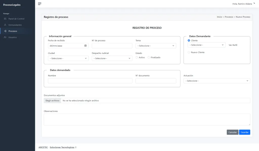 Desarrollo de aplicación web para gestión de casos de oficina judicial